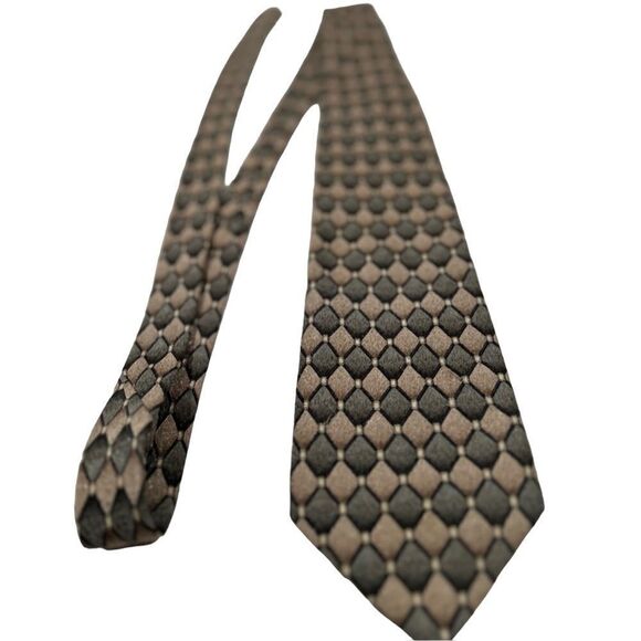 100% Silk Hand Made Alfonso Laporta brown two toned diamond patterned neck tie - Picture 1 of 6
